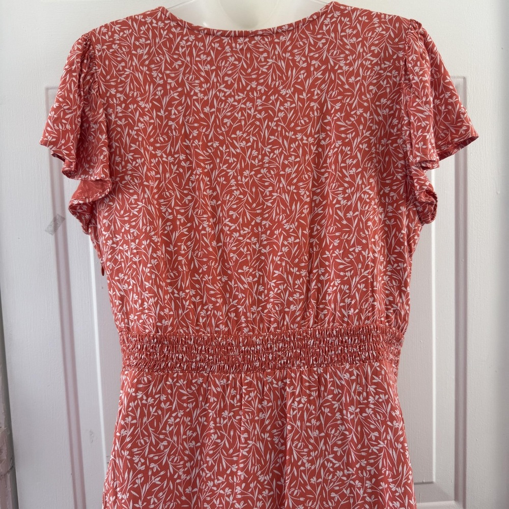Brakeburn Dress Womens 12 Pink Floral Wrap Fit Flare Short Flutter Sleeve Summer - Picture 10 of 16